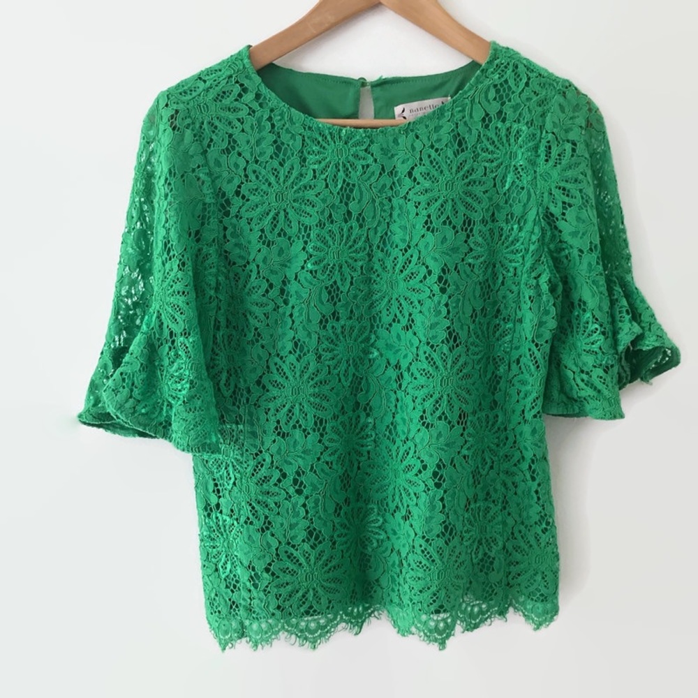 Nanette Lepore Top Women's Small Green Short Sleeve Lace Floral